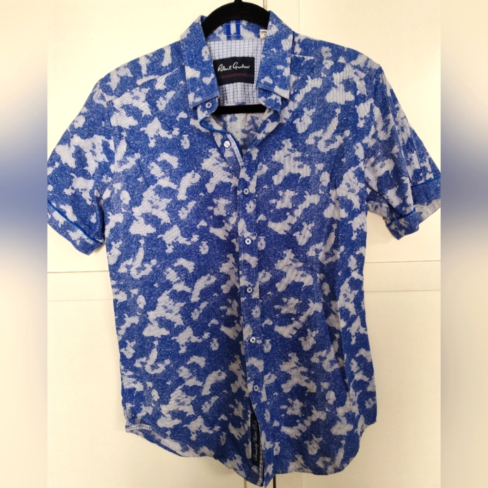 Robert Graham Men's Blue Wave Short Sleeve Woven Button Down Shirt Sz S